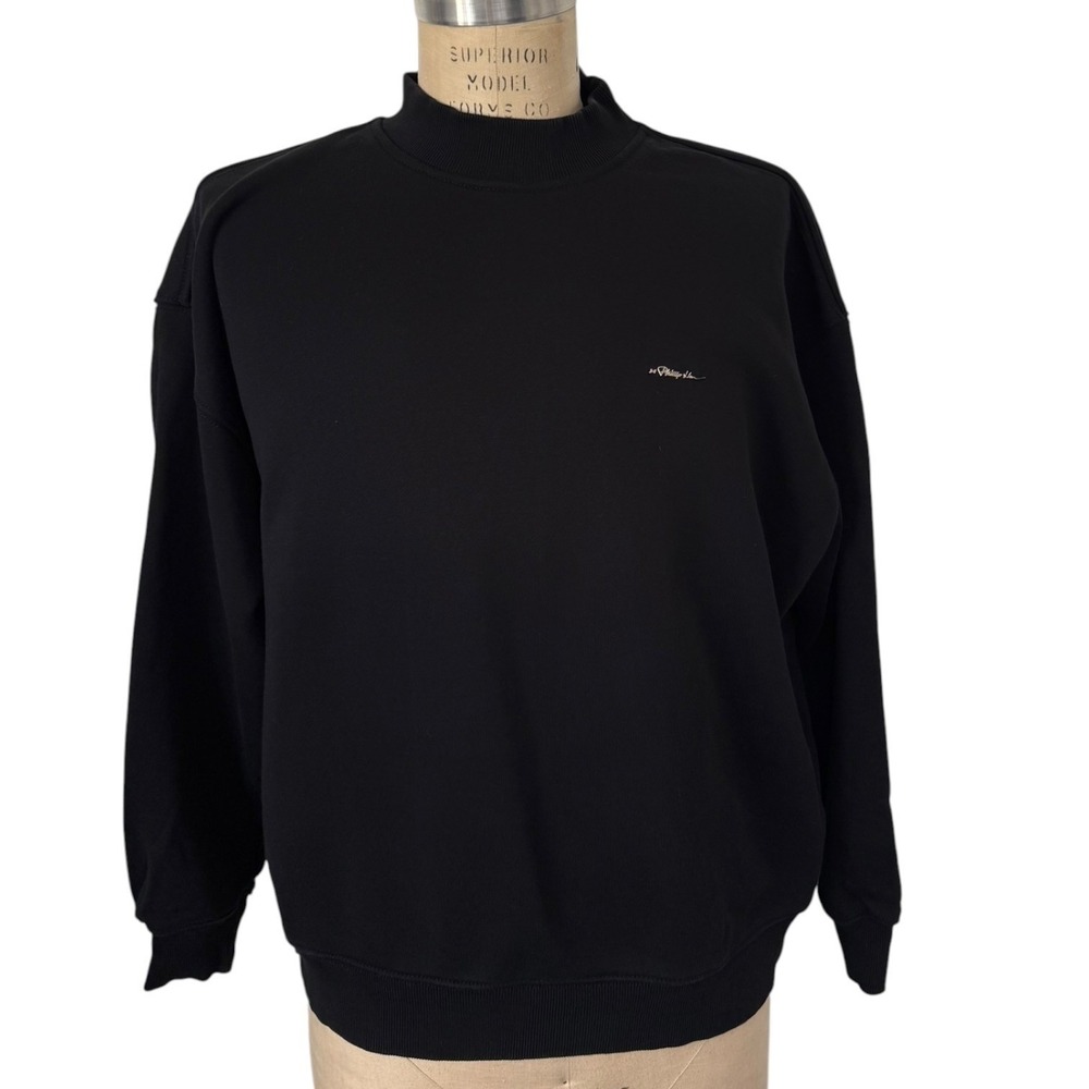 3.1 Phillip Lim Sweatshirt Mens M Black Mock Neck Metal Logo Cotton Heavyweight - Picture 1 of 9